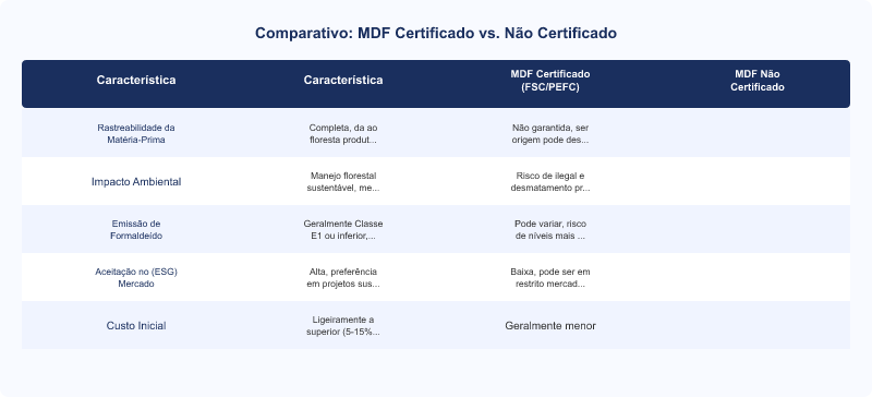 Diagrama técnico: Certificação Florestal no MDF: Custo, Valor Agregado e Conformidade ABNT