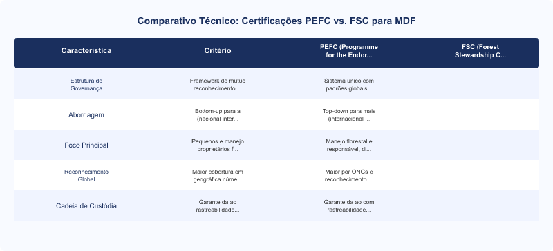 Certificação PEFC vs. FSC para MDF: Comparativo Técnico de Sustentabilidade