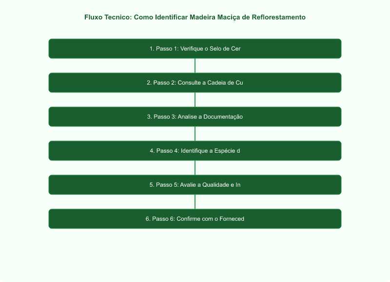 Diagrama técnico: Como Identificar Madeira Maciça de Reflorestamento Certificada: Guia Técnico