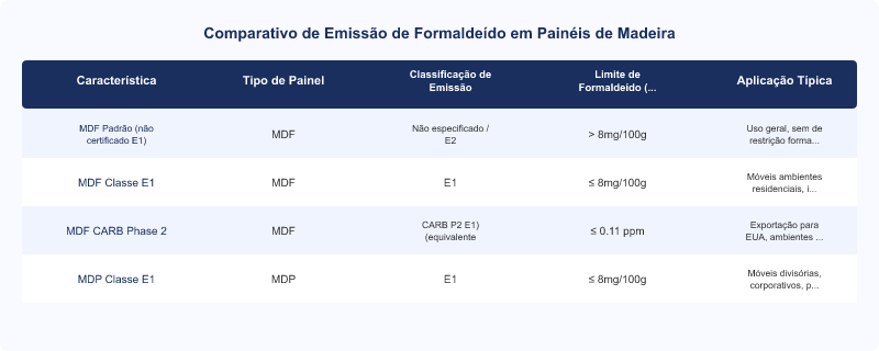 Diagrama técnico: MDF com Baixa Emissão de Formaldeído (Classe E1): Fabricantes e Normas