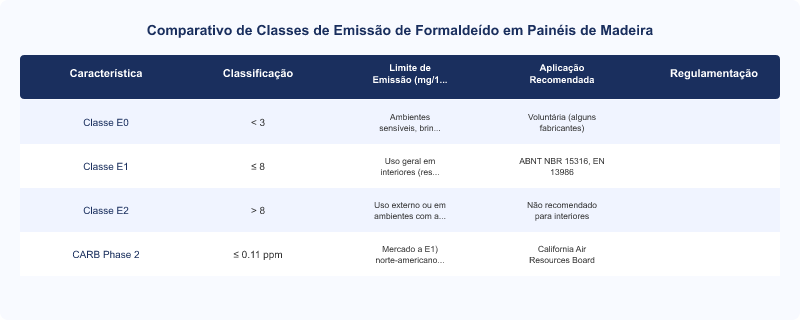 Diagrama técnico: Formaldeído em MDF: Emissão E1 e Qualidade do Ar Interno, ABNT NBR 15316