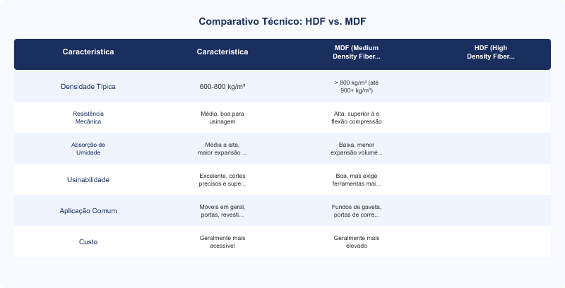Diagrama técnico: HDF vs MDF: Diferenças de Densidade e Aplicações para Fundo de Gaveta