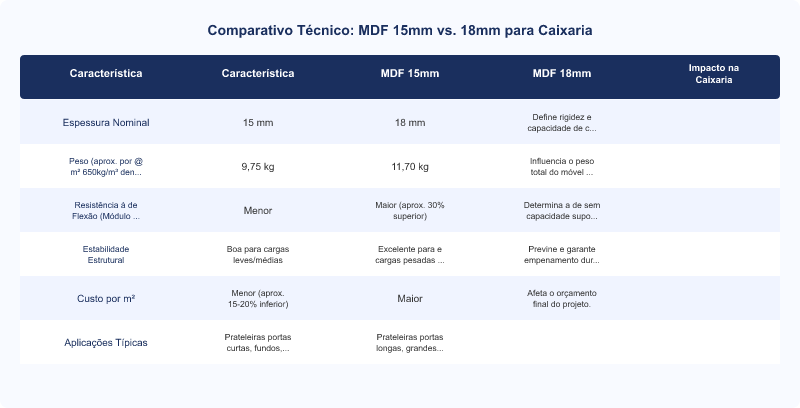 MDF 15mm vs 18mm: Resistência e Peso para Caixaria de Armário