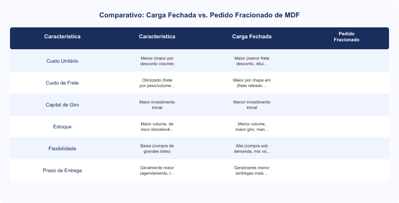 Carga Fechada vs. Fracionada de MDF: Análise de Custo e Logística B2B