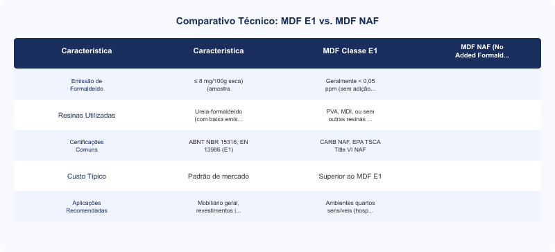 MDF E1 vs. NAF: Diferenças em Emissão de Formaldeído e Aplicações
