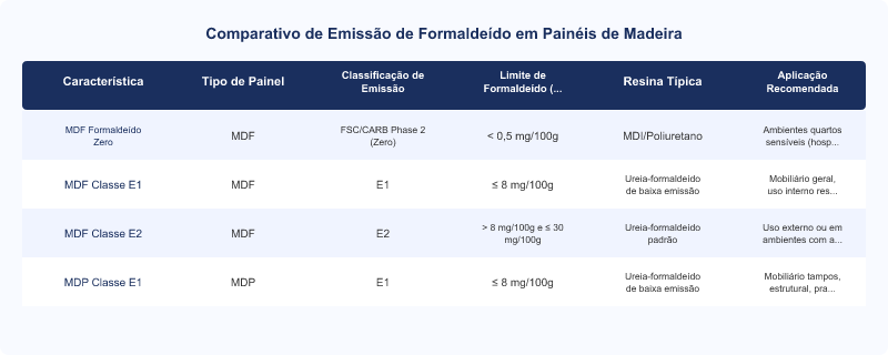 MDF Formaldeído Zero: Classificação E1 e Alternativas Seguras