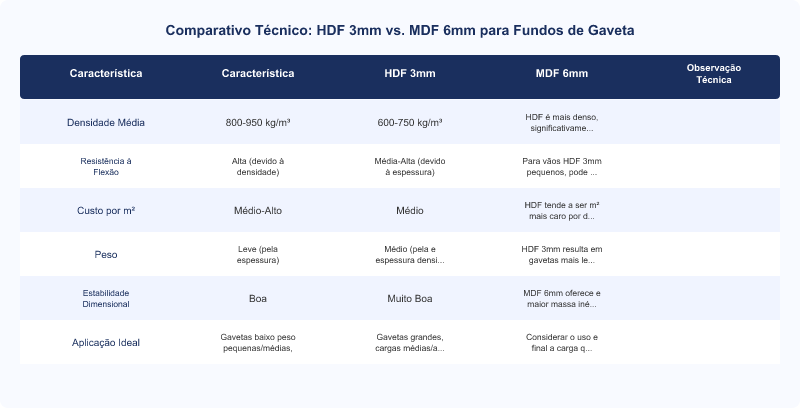 MDF para Fundo de Gaveta: HDF 3mm ou MDF 6mm? Norma ABNT NBR 15316