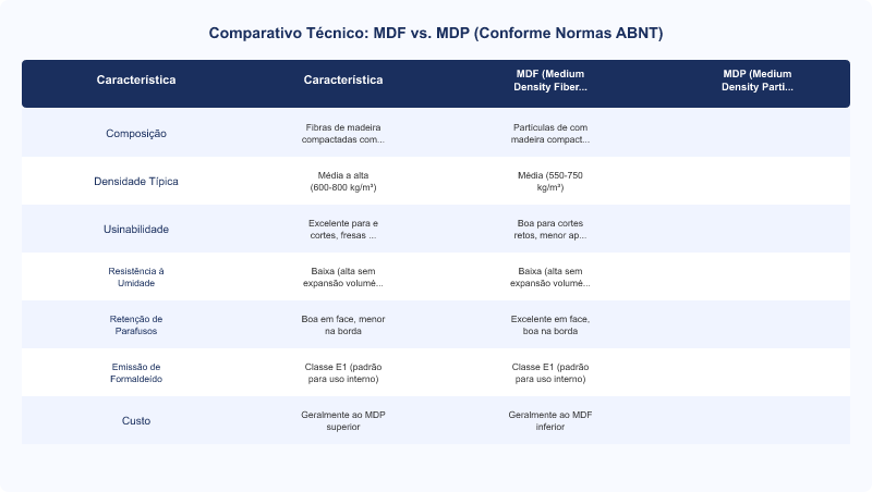 MDF vs. MDP: Diferenças Técnicas e Normativas ABNT para Painéis
