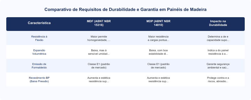 Diagrama técnico: MDF/MDP: Durabilidade e Garantia de Painéis Conforme Normas ABNT