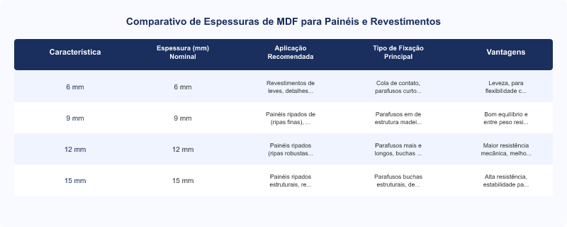 Diagrama técnico: MDF para Painel Ripado e Revestimento: Espessura e Fixação Conforme NBR 15316