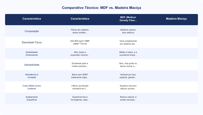MDF vs. Madeira Maciça: Análise Técnica de Vantagens e Custo-Benefício