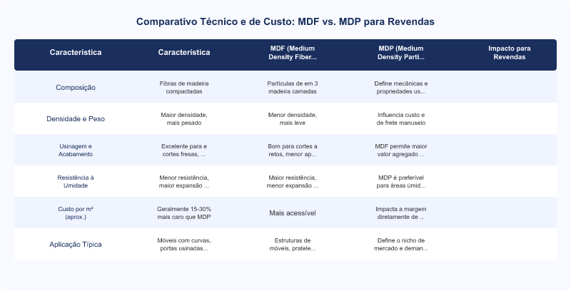 Diagrama técnico: MDF vs. MDP: Análise de Custo e Vantagens para Revendas de Painéis