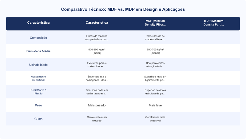 Diagrama técnico: MDF vs. MDP: Tendências de Design, Aplicações e Propriedades Técnicas