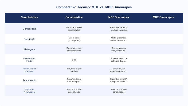 MDF vs. MDP Guararapes: Diferenças Técnicas e Aplicações Essenciais