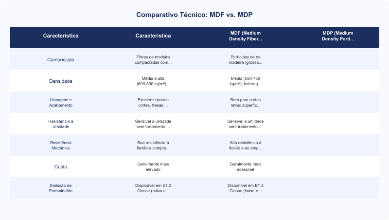 MDF vs. MDP: Escolha Técnica por Aplicação (ABNT NBR 15316 e 14810)
