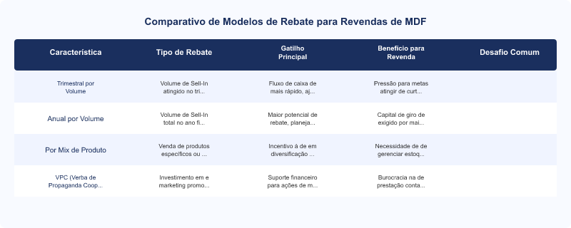 Rebate de MDF: Gatilhos Trimestrais, Anuais e por Mix de Produto para Revendas