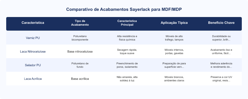 Diagrama técnico: Vernizes, Lacas e Seladores Sayerlack para MDF e MDP: Guia Técnico