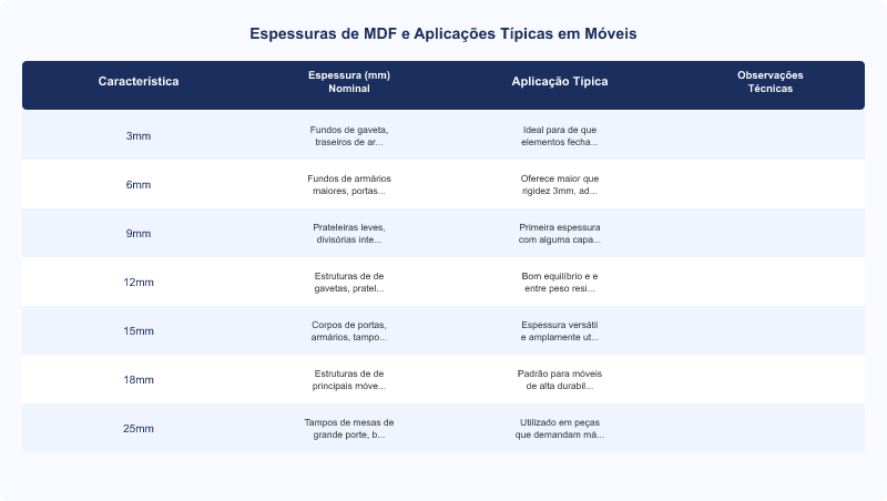 Tabela de Espessuras de MDF: Guia Técnico por Aplicação e Norma