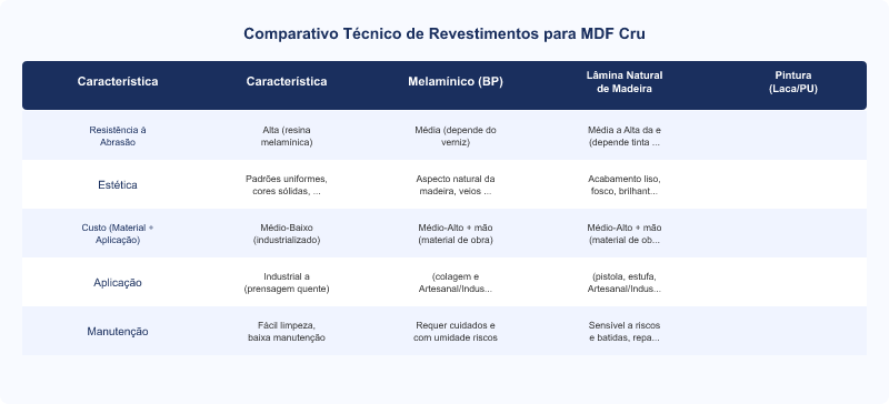 Revestimentos para MDF Cru: Melamínico, Lâmina e Pintura – Guia Técnico