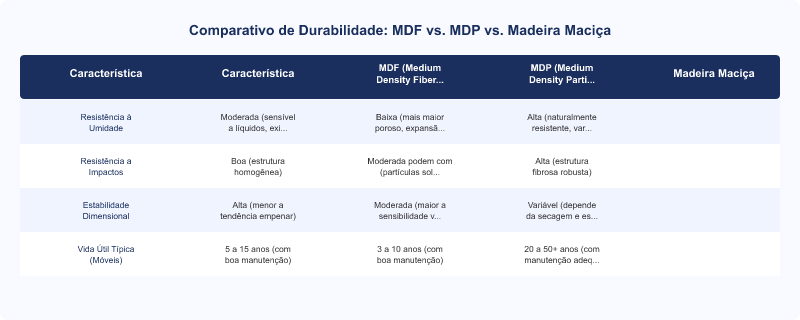 Diagrama técnico: Vida Útil de Móveis de MDF: Fatores Técnicos e Durabilidade Doméstica